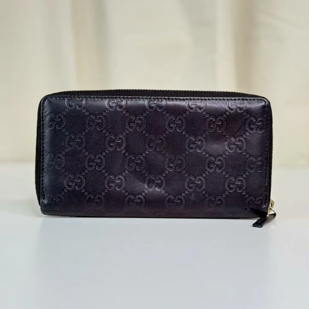 Gucci GG Logo Printed Leather Wallet Navy Blue with Gold Tone Hardware
